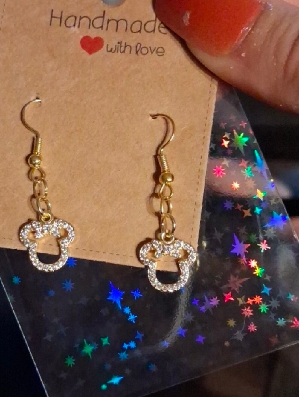 $8 Each Or Bundle 5/$20 Handmade Gold Dainty Minnie Mouse Inspired Drop Earrings